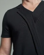 Slim Fit Bib Fronted T-Shirt with Asymmetric Lapels & Insert