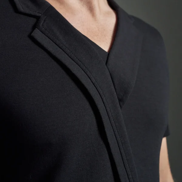 Slim Fit Bib Fronted T-Shirt with Asymmetric Lapels & Insert