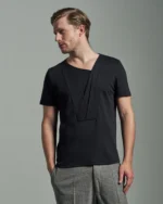 Slim Fit Layered Panel T-Shirt with Asymmetric Crew Neck