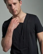 Slim Fit Layered Panel T-Shirt with Asymmetric Crew Neck