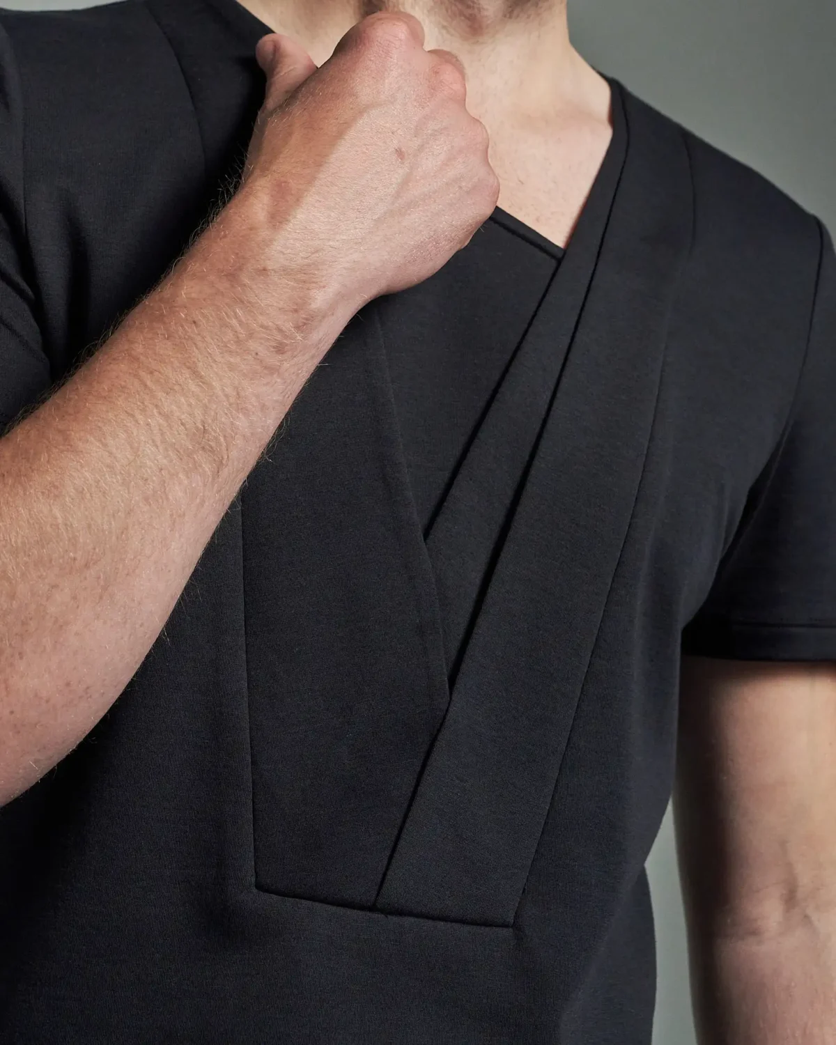 Slim Fit Layered Panel T-Shirt with Asymmetric Crew Neck