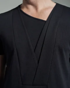 Slim Fit Layered Panel T-Shirt with Asymmetric Crew Neck