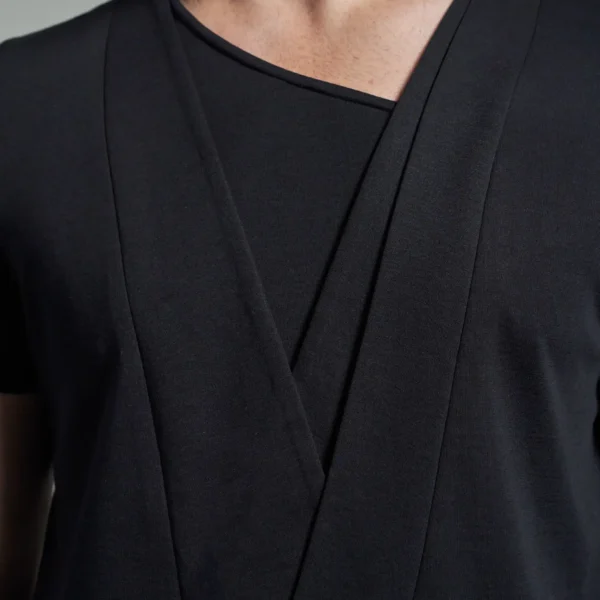 Slim Fit Layered Panel T-Shirt with Asymmetric Crew Neck