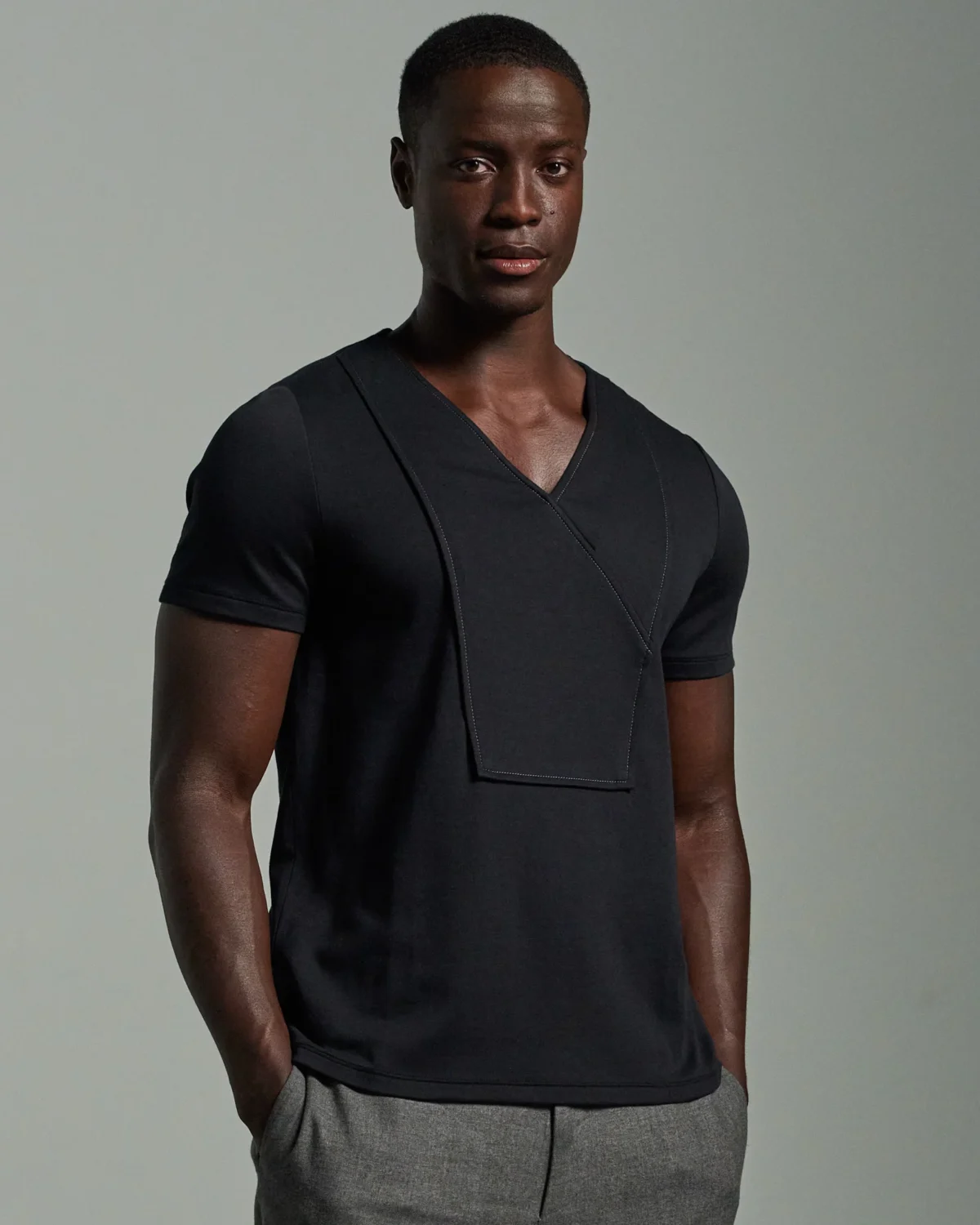 Bib Fronted V-neck with Panelled Insert
