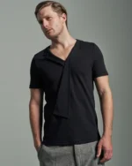 Slim Fit Asymmetric Lapel T-Shirt with Folded Panel