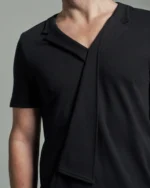 Slim Fit Asymmetric Lapel T-Shirt with Folded Panel