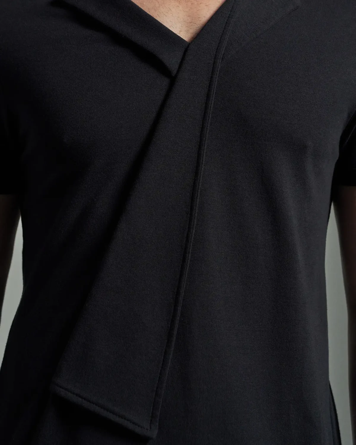 Slim Fit Asymmetric Lapel T-Shirt with Folded Panel