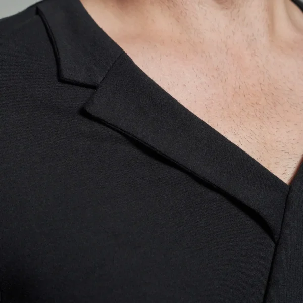 Slim Fit Asymmetric Lapel T-Shirt with Folded Panel