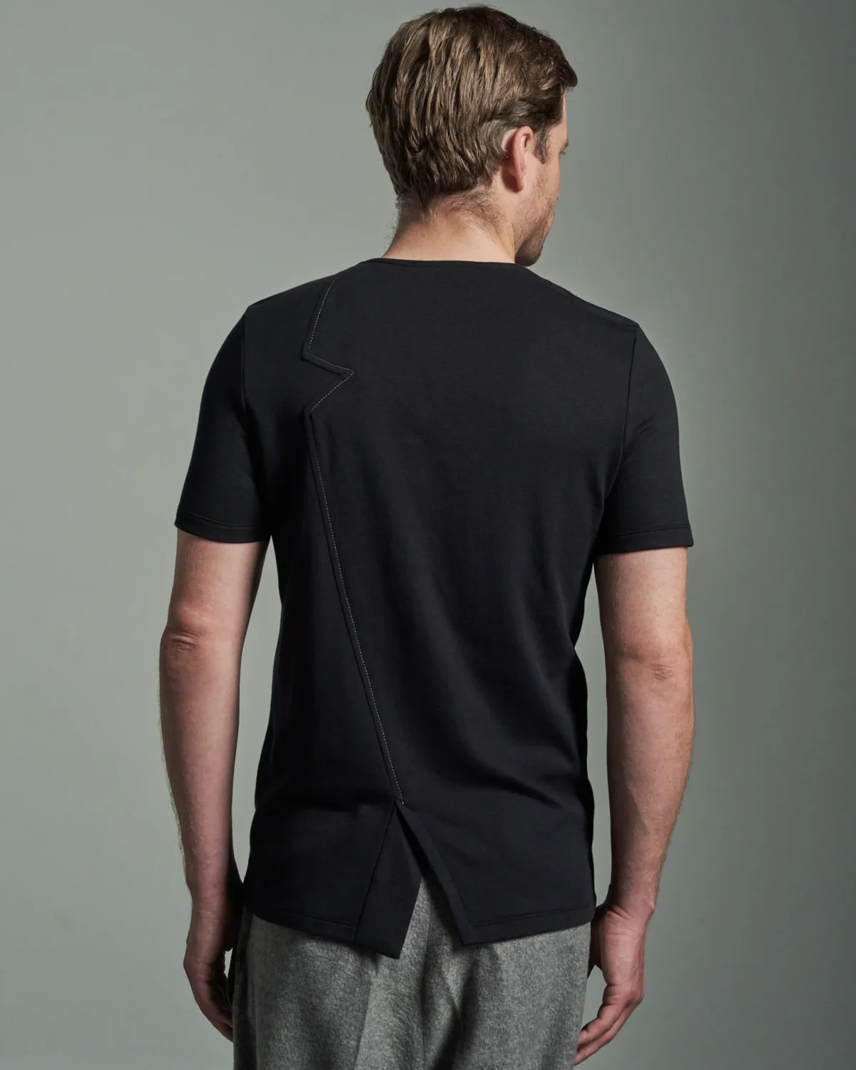 Slim Fit Asymmetric Lapel T-Shirt with Folded Panel