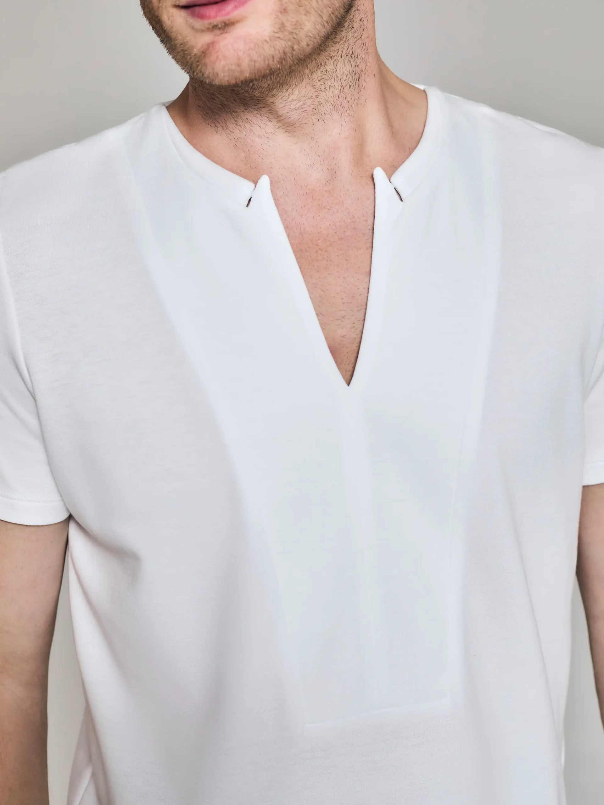 WR_Web_Ecom_0050W-1 Style No: 0050 | Inverted Lapel Bib Cotton T-Shirt - Image 1